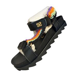 SANDRO Olimpia Women's Chunky Platform Sandals Black + Neon 7 / 37 New in Box!